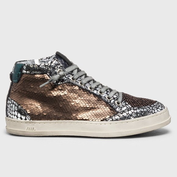 P448 NWT Love B Mid Top Metallic Sneakers - Picture 2 of 9